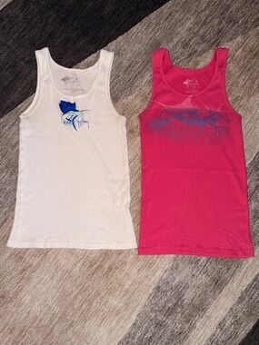Guy Harvey Women’s Size Large White & Pink Aquatic Graphics Tank Tops